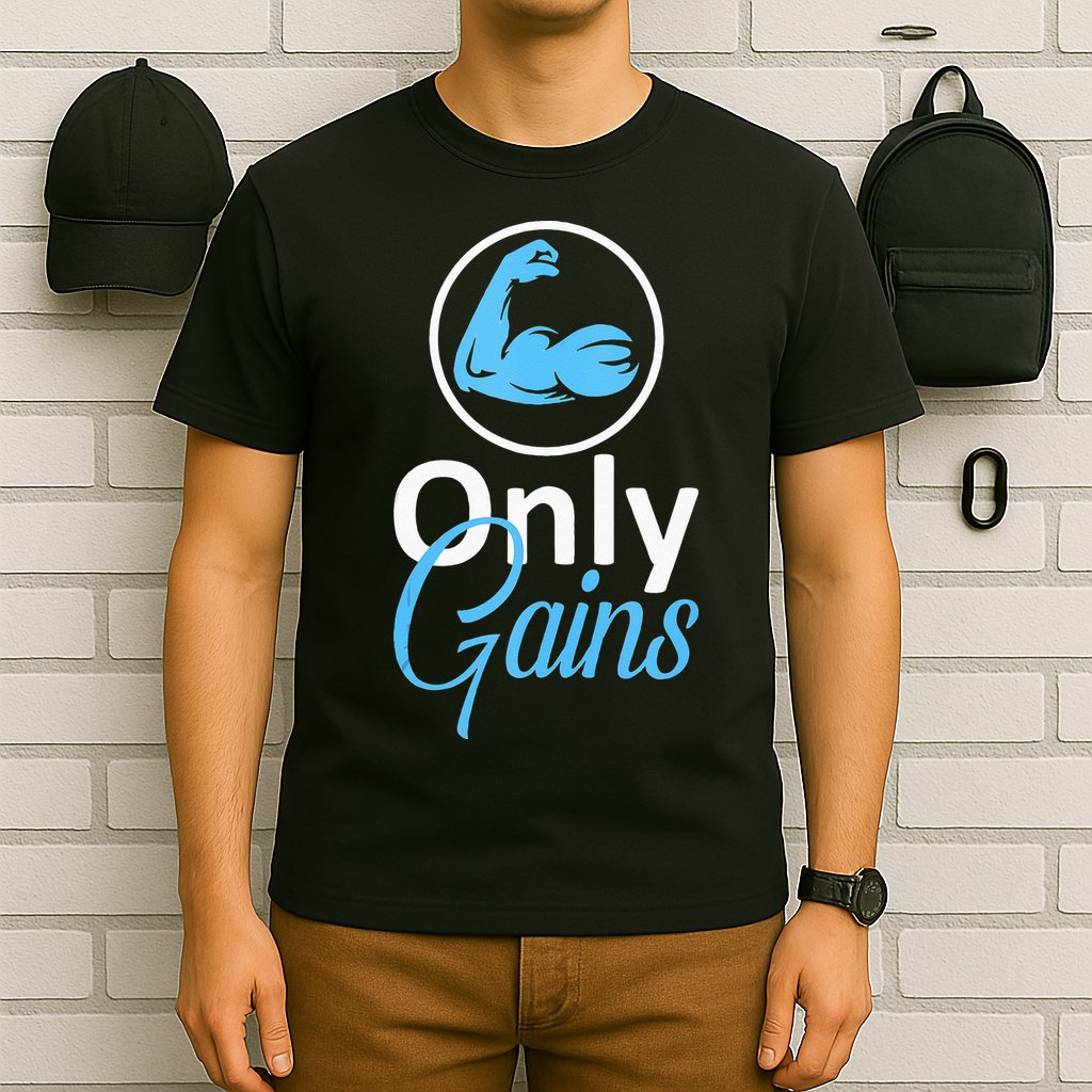 Only Gains Funny Gym Fitness Workout Parody T-Shirt