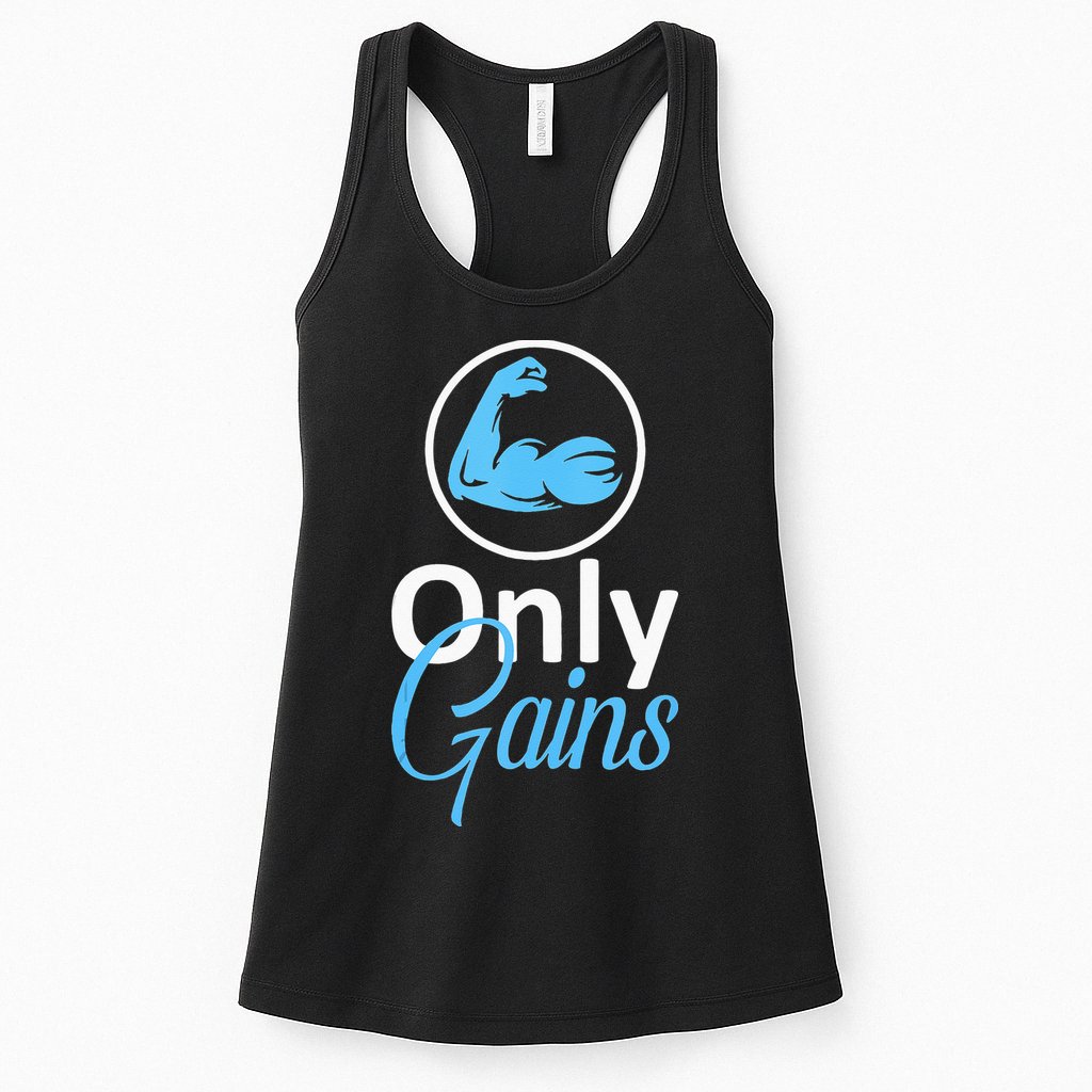 Only Gains Funny Gym Fitness Workout Parody Womens Tank Top