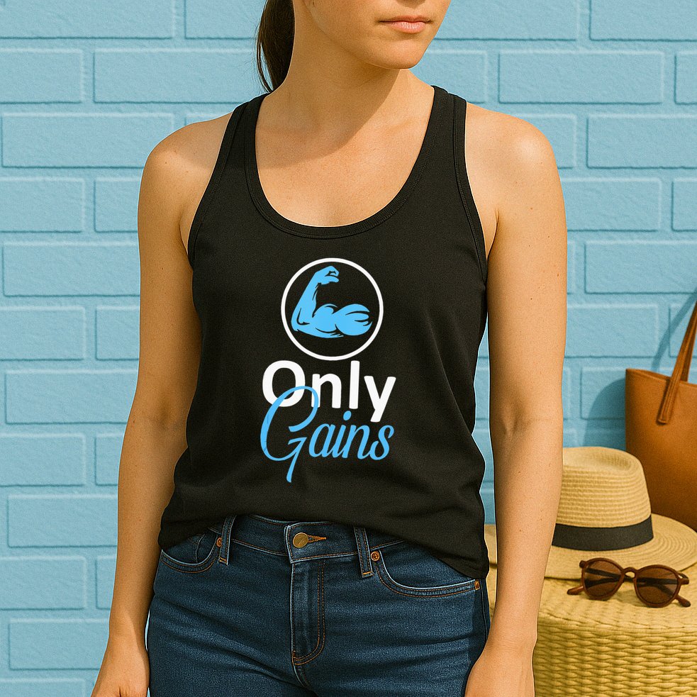 Only Gains Funny Gym Fitness Workout Parody Womens Tank Top