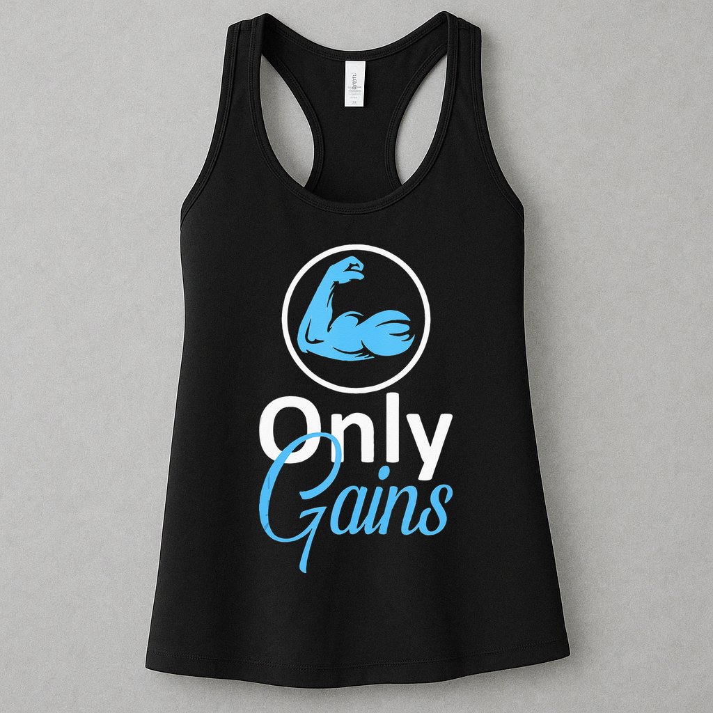 Only Gains Funny Gym Fitness Workout Parody Womens Tank Top