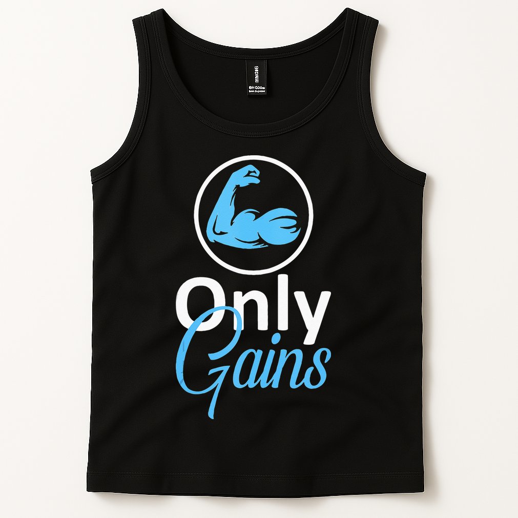 Only Gains Funny Gym Fitness Workout Parody Tank Top