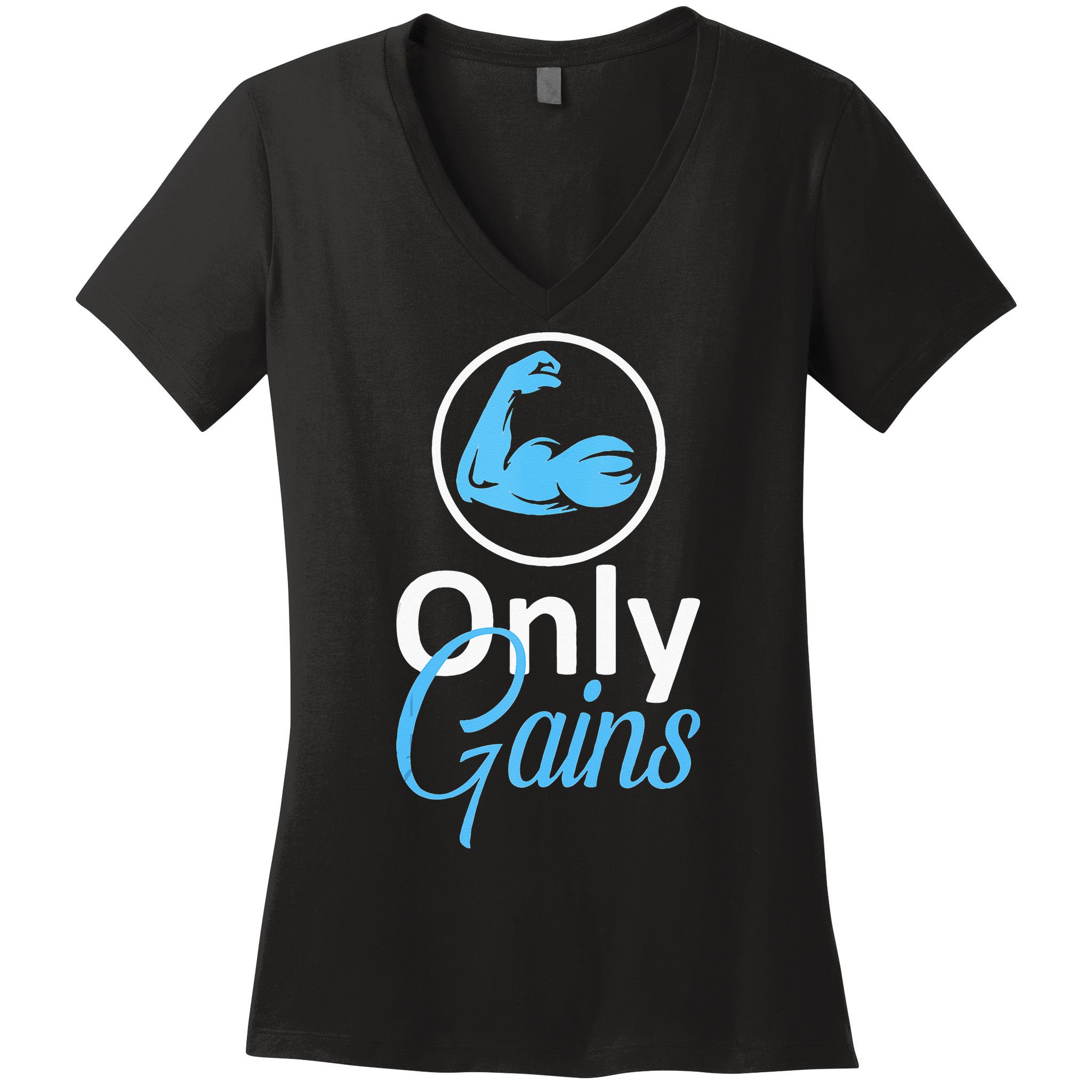 Only Gains Funny Gym Fitness Workout Parody Women's V-Neck T-Shirt