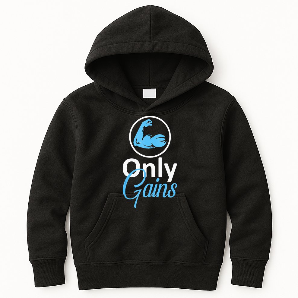 Only Gains Funny Gym Fitness Workout Parody Kids Hoodie