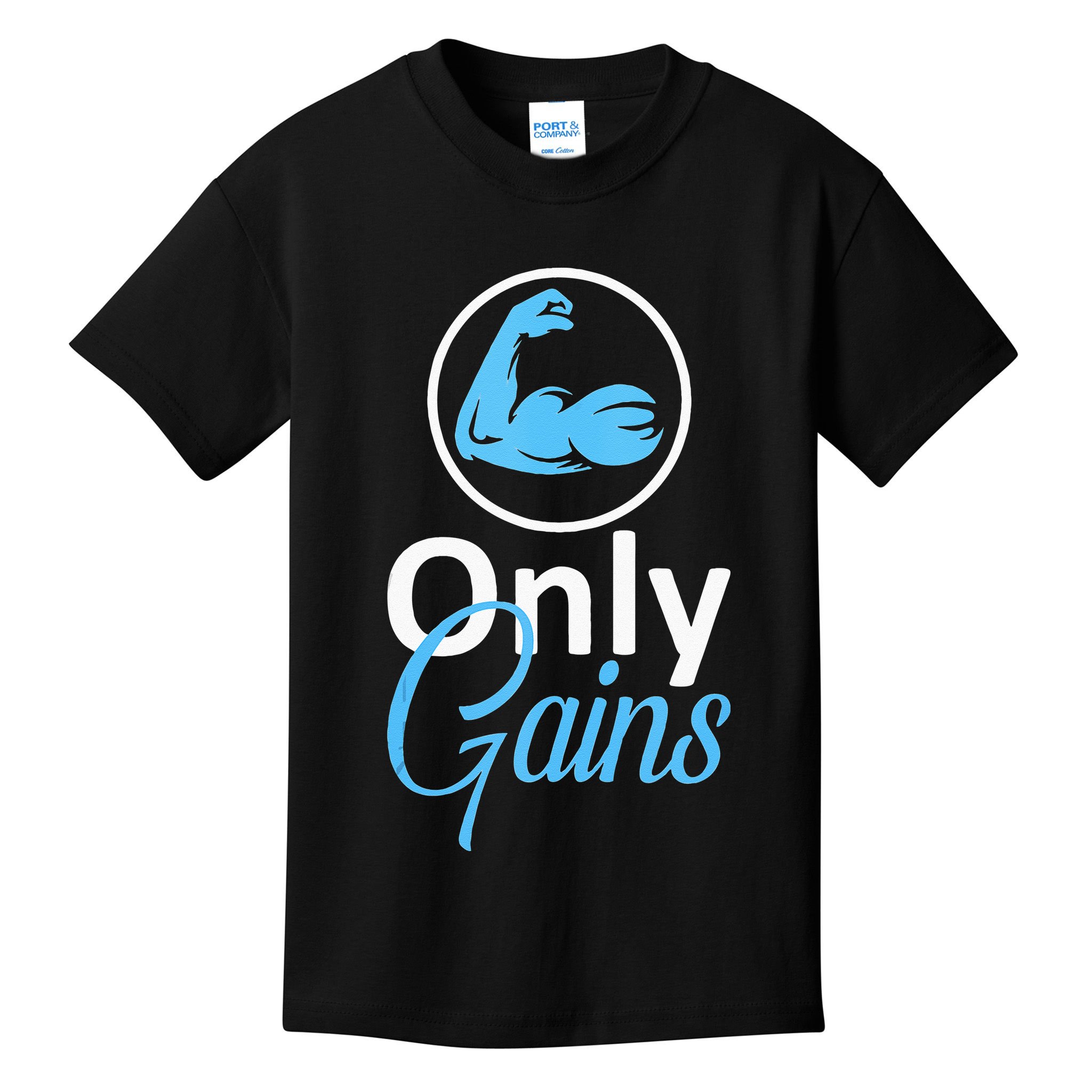 Only Gains Funny Gym Fitness Workout Parody Kids T-Shirt
