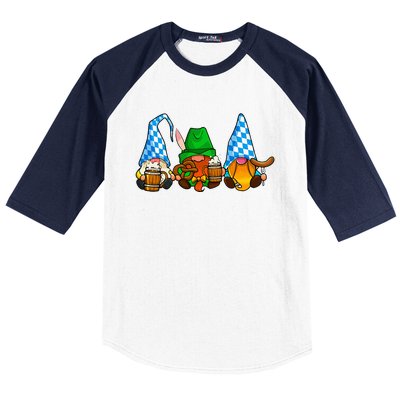 Oktoberfest Gnomes Funny Sausage Bratwurst German Party Baseball Sleeve Shirt