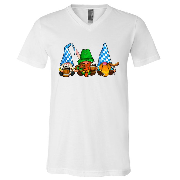 Oktoberfest Gnomes Funny Sausage Bratwurst German Party V-Neck T-Shirt