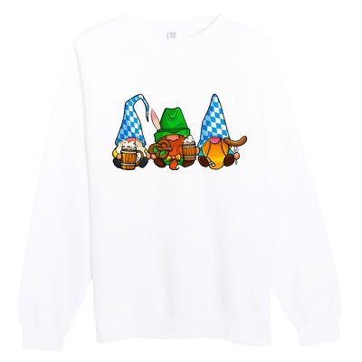 Oktoberfest Gnomes Funny Sausage Bratwurst German Party Premium Crewneck Sweatshirt