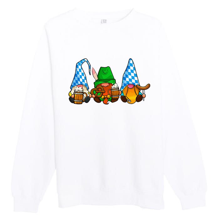 Oktoberfest Gnomes Funny Sausage Bratwurst German Party Premium Crewneck Sweatshirt