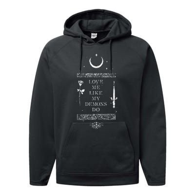 Occult Gothic Grunge Love Me Like My Demons Do Witch Moon Performance Fleece Hoodie