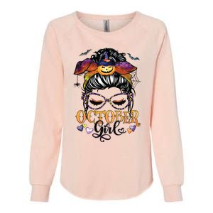 October Girl Halloween Messy Bun Lady Hair Glasses Leopard Womens California Wash Sweatshirt