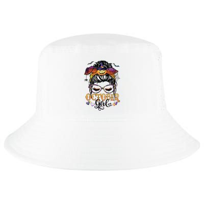 October Girl Halloween Messy Bun Lady Hair Glasses Leopard Cool Comfort Performance Bucket Hat