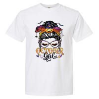 October Girl Halloween Messy Bun Lady Hair Glasses Leopard Garment-Dyed Heavyweight T-Shirt