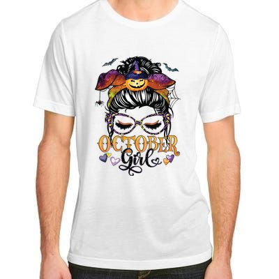 October Girl Halloween Messy Bun Lady Hair Glasses Leopard Adult ChromaSoft Performance T-Shirt