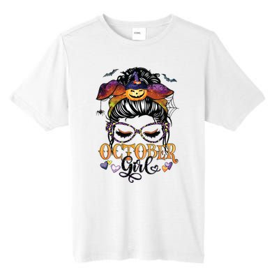 October Girl Halloween Messy Bun Lady Hair Glasses Leopard Tall Fusion ChromaSoft Performance T-Shirt