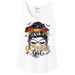 October Girl Halloween Messy Bun Lady Hair Glasses Leopard Ladies Essential Tank