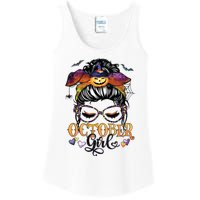 October Girl Halloween Messy Bun Lady Hair Glasses Leopard Ladies Essential Tank