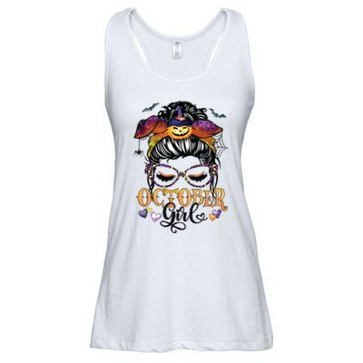 October Girl Halloween Messy Bun Lady Hair Glasses Leopard Ladies Essential Flowy Tank