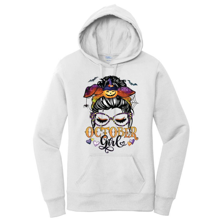 October Girl Halloween Messy Bun Lady Hair Glasses Leopard Women's Pullover Hoodie