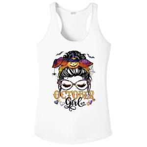 October Girl Halloween Messy Bun Lady Hair Glasses Leopard Ladies PosiCharge Competitor Racerback Tank