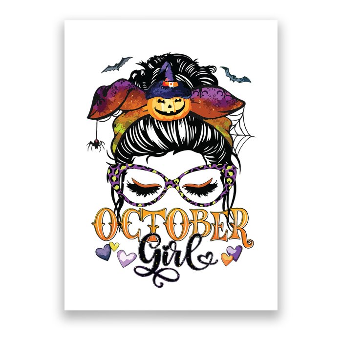 October Girl Halloween Messy Bun Lady Hair Glasses Leopard Poster