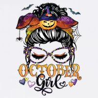 October Girl Halloween Messy Bun Lady Hair Glasses Leopard Poster