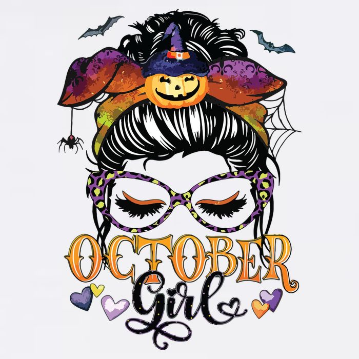 October Girl Halloween Messy Bun Lady Hair Glasses Leopard Poster