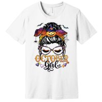 October Girl Halloween Messy Bun Lady Hair Glasses Leopard Premium T-Shirt