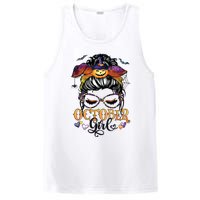 October Girl Halloween Messy Bun Lady Hair Glasses Leopard PosiCharge Competitor Tank