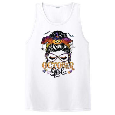 October Girl Halloween Messy Bun Lady Hair Glasses Leopard PosiCharge Competitor Tank