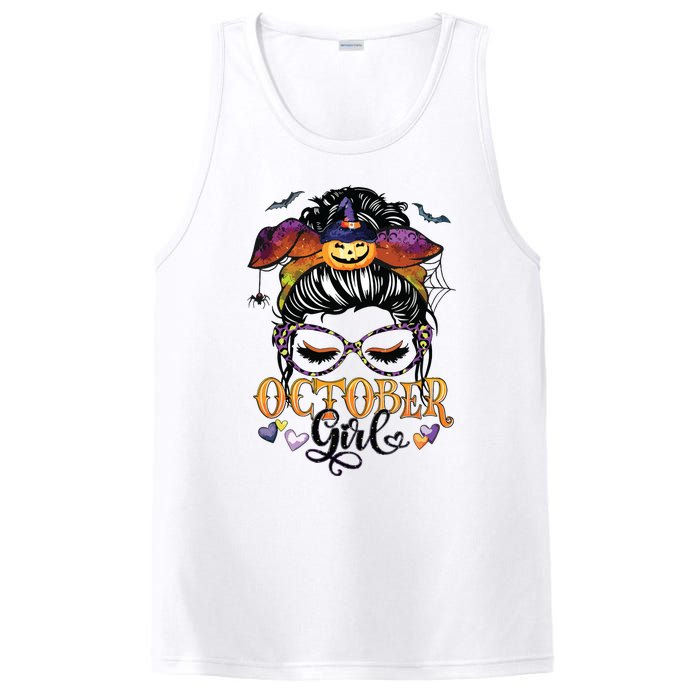 October Girl Halloween Messy Bun Lady Hair Glasses Leopard PosiCharge Competitor Tank