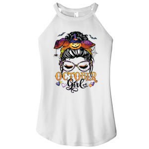 October Girl Halloween Messy Bun Lady Hair Glasses Leopard Women's Perfect Tri Rocker Tank