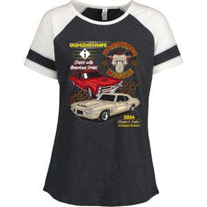 Old Goats Have Woodward Muscle 2024 Enza Ladies Jersey Colorblock Tee