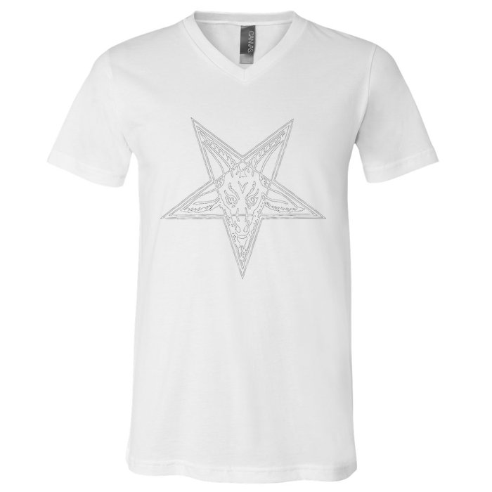 Occult Goat Head Baphomet Pentagram V-Neck T-Shirt