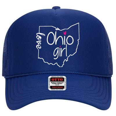 Ohio Girl I Love Ohio Home High Crown Mesh Back Trucker Hat