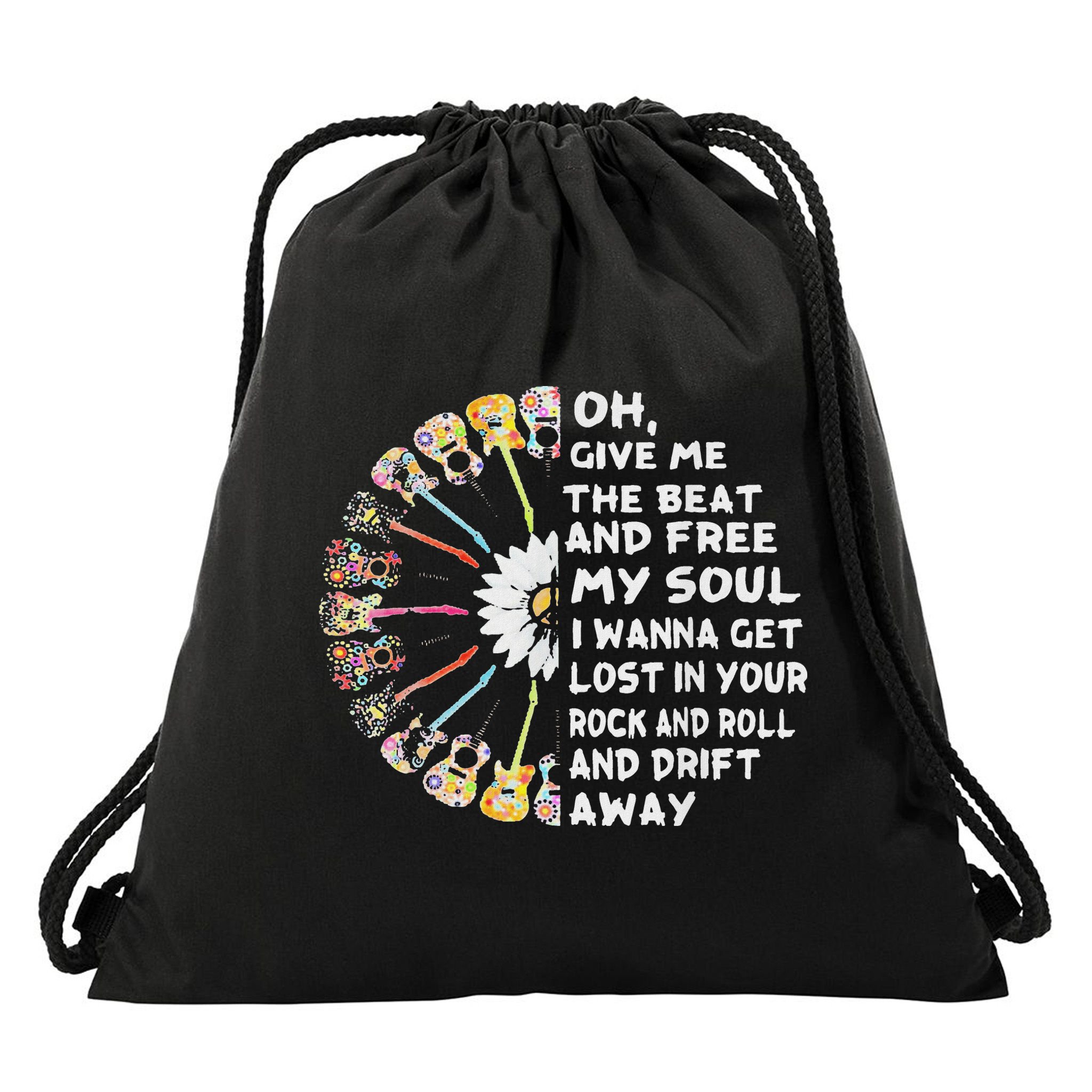 Oh Give Me The Beat And Free My Soul Hippie Love Drawstring Bag