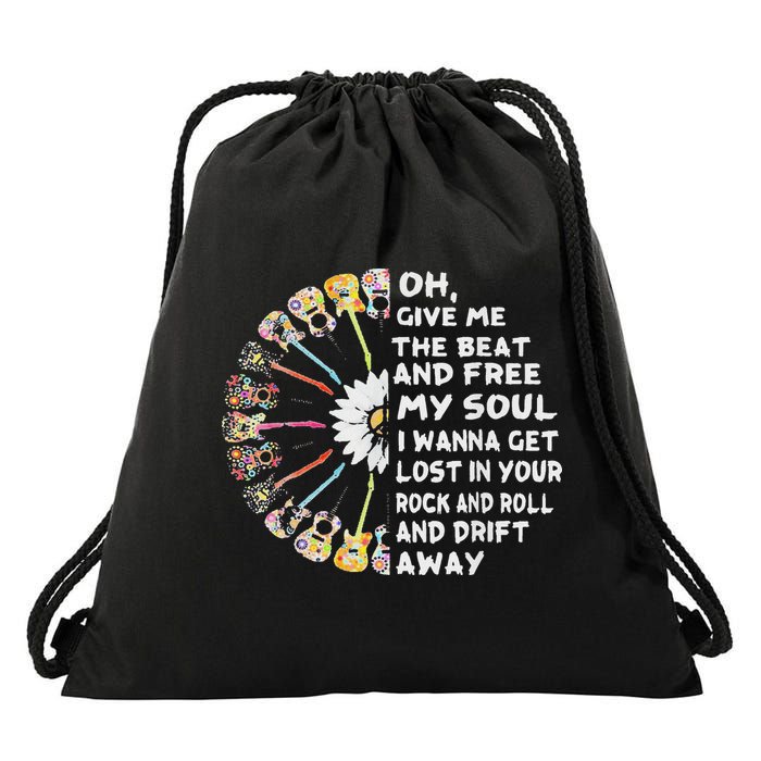 Oh Give Me The Beat And Free My Soul Hippie Love Drawstring Bag
