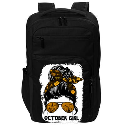 October Girl Messy Bun Lady Hair Horror Sunglasses Halloween Impact Tech Backpack