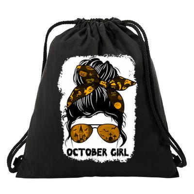 October Girl Messy Bun Lady Hair Horror Sunglasses Halloween Drawstring Bag