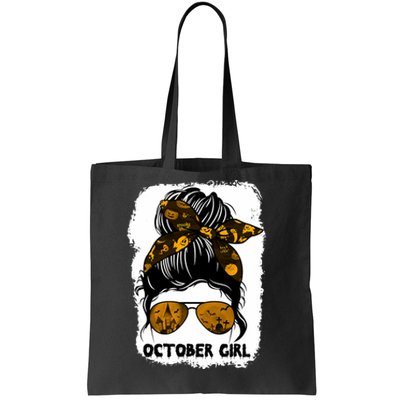 October Girl Messy Bun Lady Hair Horror Sunglasses Halloween Tote Bag