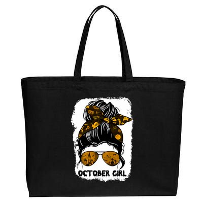 October Girl Messy Bun Lady Hair Horror Sunglasses Halloween Cotton Canvas Jumbo Tote