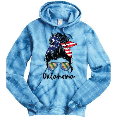 Oklahoma Girl Oklahoma Flag State Girlfriend Messy Bun Tie Dye Hoodie