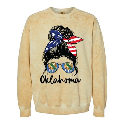 Oklahoma Girl Oklahoma Flag State Girlfriend Messy Bun Colorblast Crewneck Sweatshirt