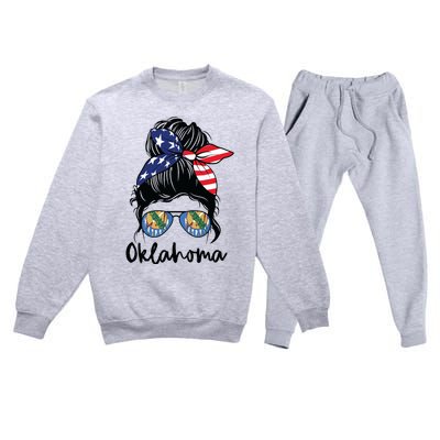 Oklahoma Girl Oklahoma Flag State Girlfriend Messy Bun Premium Crewneck Sweatsuit Set