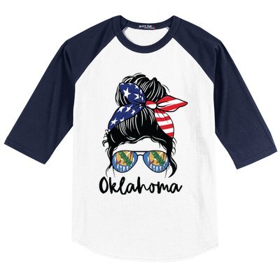 Oklahoma Girl Oklahoma Flag State Girlfriend Messy Bun Baseball Sleeve Shirt