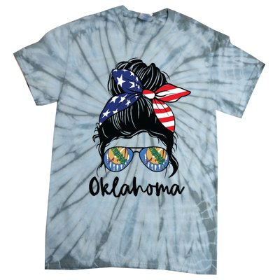 Oklahoma Girl Oklahoma Flag State Girlfriend Messy Bun Tie-Dye T-Shirt