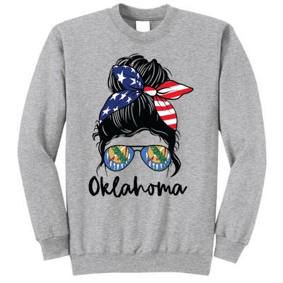 Oklahoma Girl Oklahoma Flag State Girlfriend Messy Bun Tall Sweatshirt