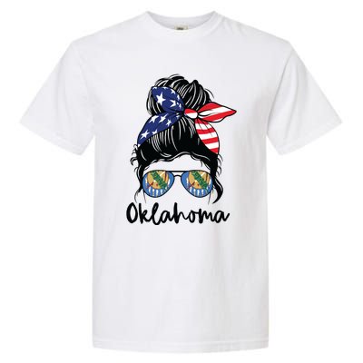 Oklahoma Girl Oklahoma Flag State Girlfriend Messy Bun Garment-Dyed Heavyweight T-Shirt