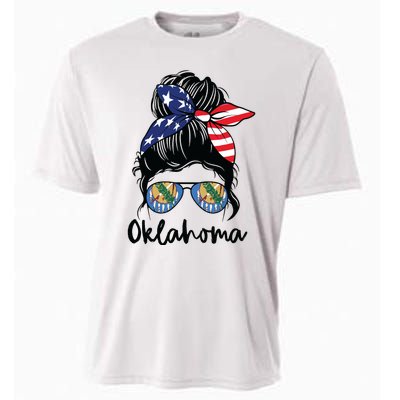 Oklahoma Girl Oklahoma Flag State Girlfriend Messy Bun Cooling Performance Crew T-Shirt