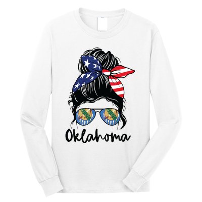 Oklahoma Girl Oklahoma Flag State Girlfriend Messy Bun Long Sleeve Shirt