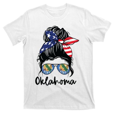 Oklahoma Girl Oklahoma Flag State Girlfriend Messy Bun T-Shirt